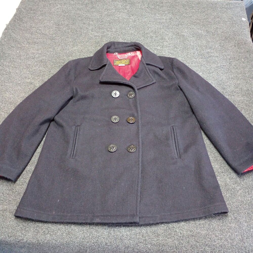 Vintage Eddie Bauer Wool Pea Coat Women 14 Dark Navy Blue Lined USA Made Sailor
